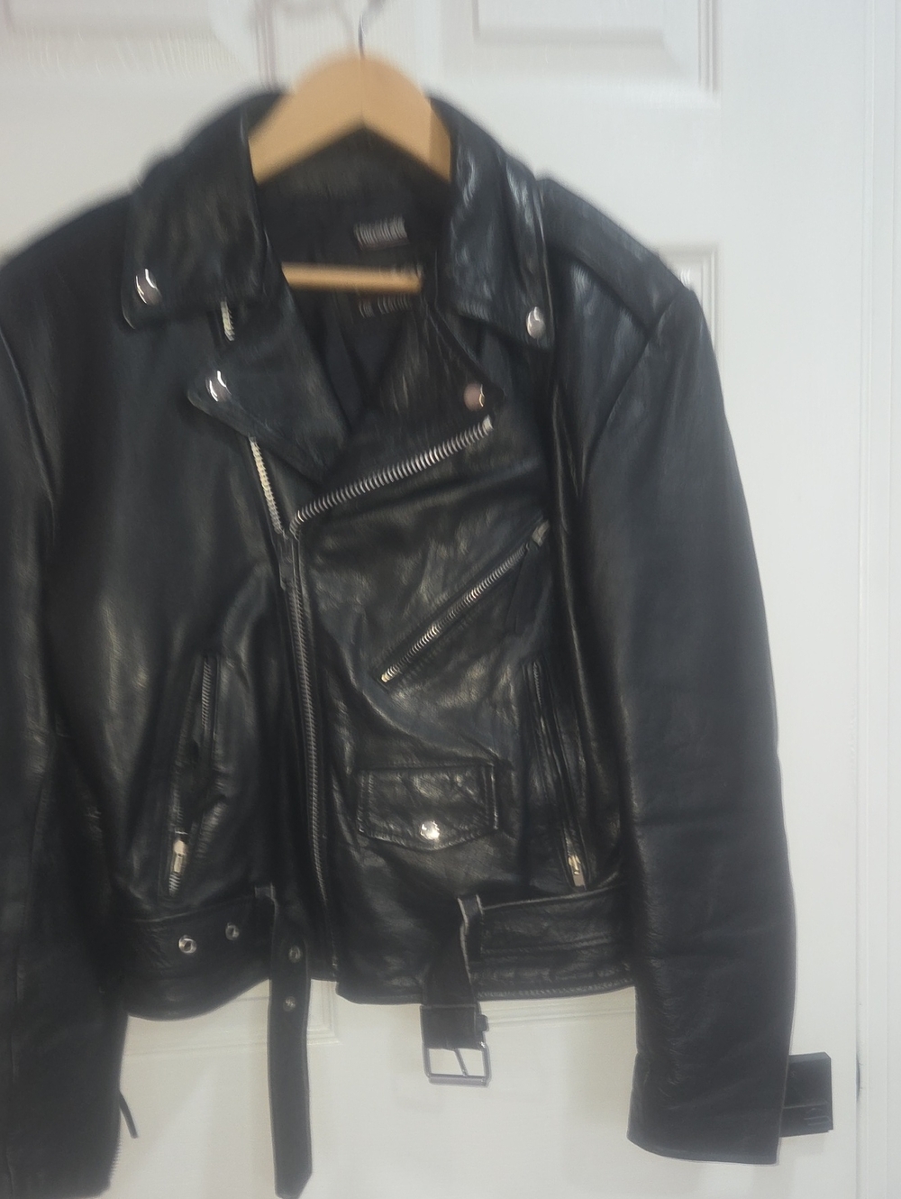 Wilson Black Leather Biker Jacket with Belted Waist